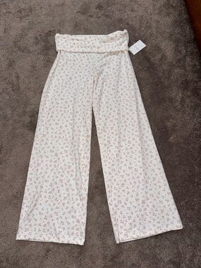 Always You Floral Wide Leg Pants Fold Waist Lightweight Cottagecore SIZE L NWT
